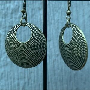 Boho round textured metal fishhook dangle drop  earrings neutral